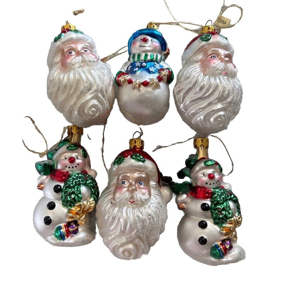 Lot Of 6 Vintage BK 3” Santa and Snowman Christmas Tree Ornaments Cottagecore